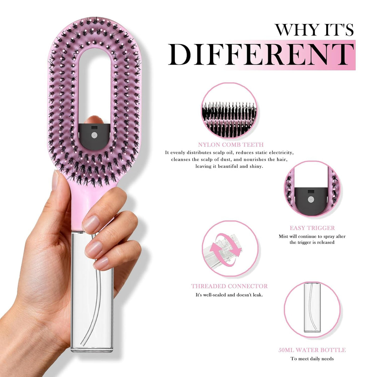 2-in-1 Detangler Hair Brush | Built-In Mister Spray
