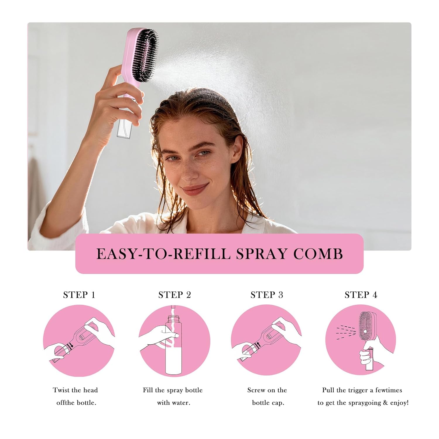 2-in-1 Detangler Hair Brush | Built-In Mister Spray