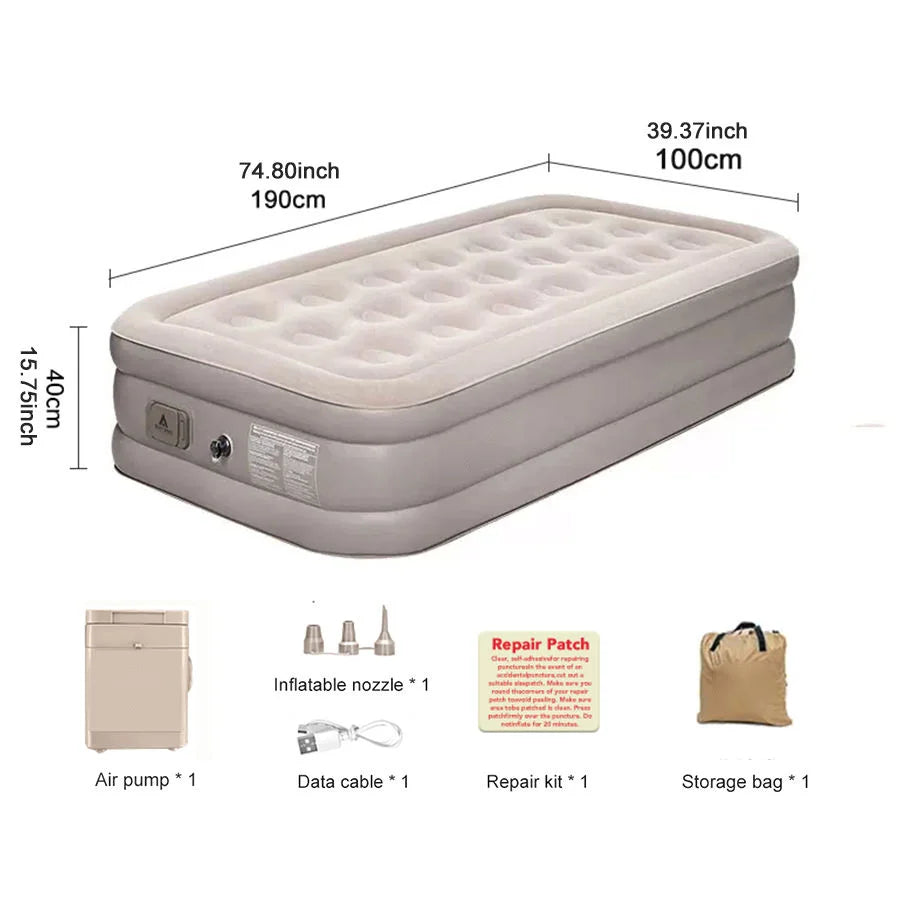 Automatic Self-Inflating Foldable Modern Outdoor Camping Portable PVC Flocking Air Bed Inflatable Mattress with Built-in Pump