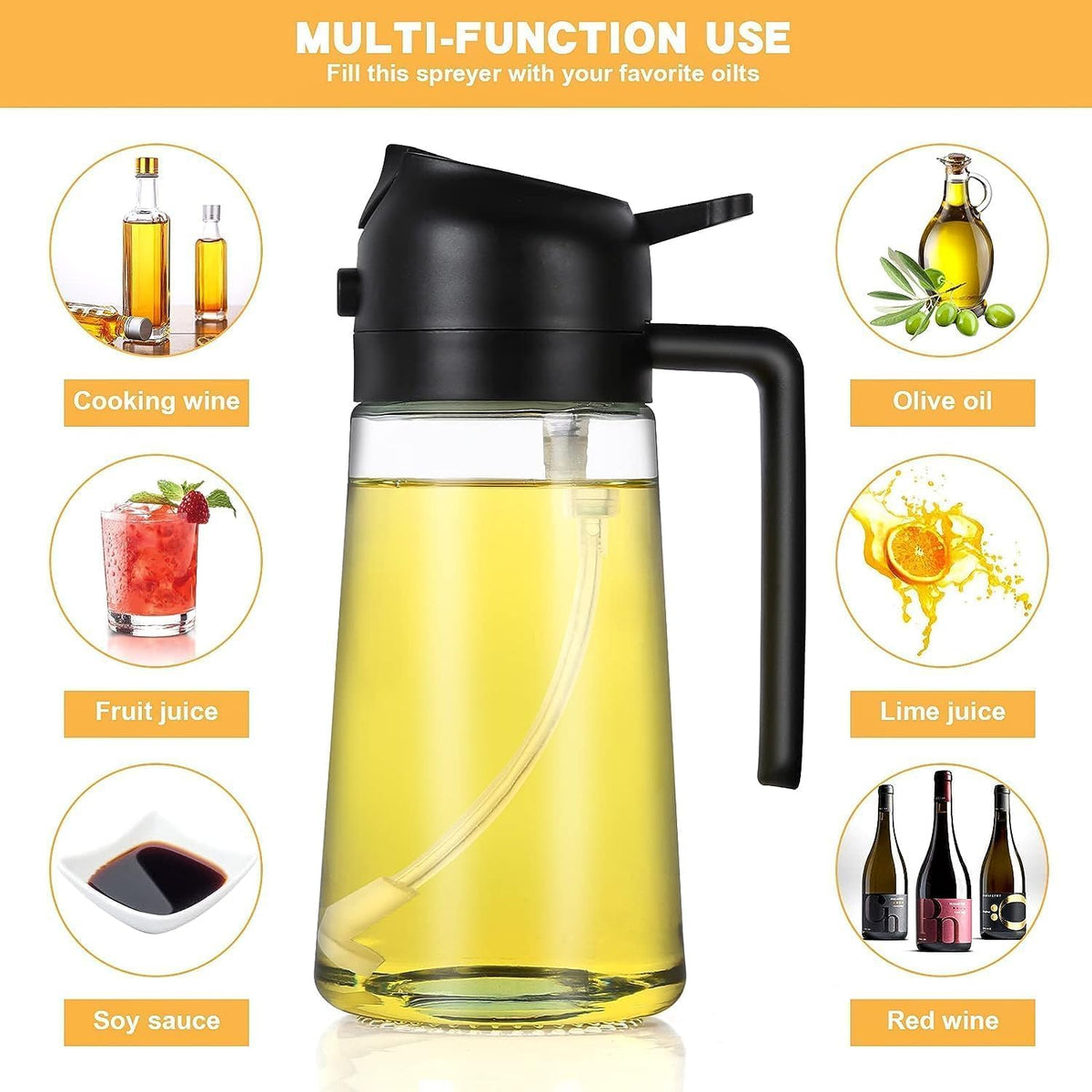 2-in-1 Olive Oil Sprayer & Dispenser Bottle (500ml) – Glass Oil Spray Bottle for Cooking, Air Fryer, BBQ & Salad