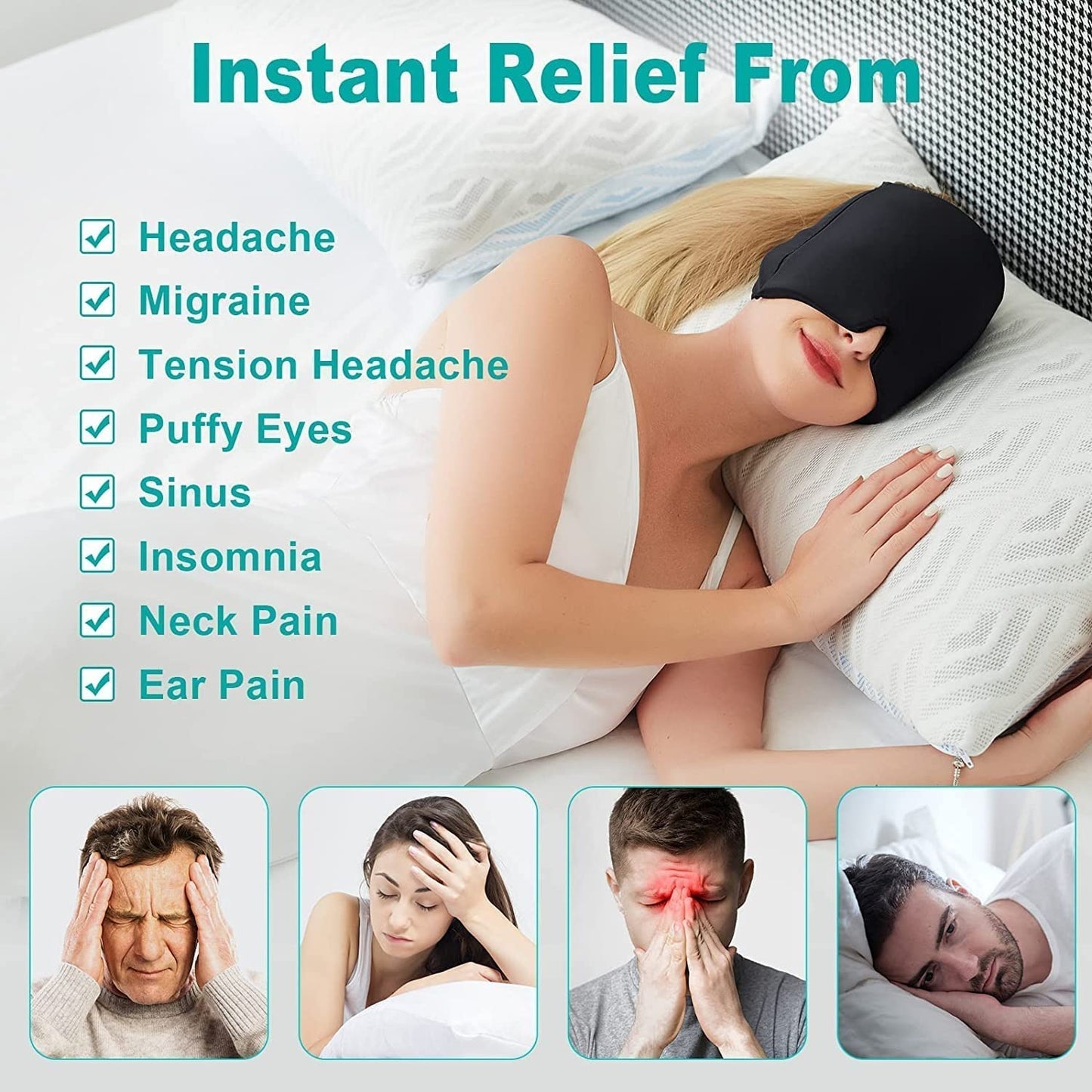 Migraine Relief Cap: Fast Relief for Sinus Pressure, Tension, Headache & Stress, Soothes Swollen Eyes