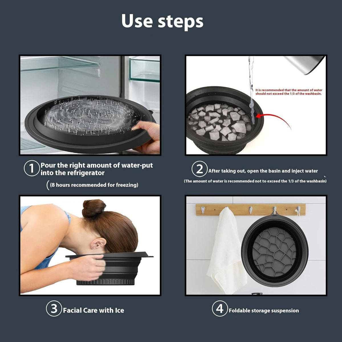 Silicone Face Ice Bath Bowl with Built-In Ice Tray – Collapsible Facial Ice Plunge Tub